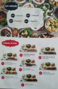 ali baba menu restaurant tanger