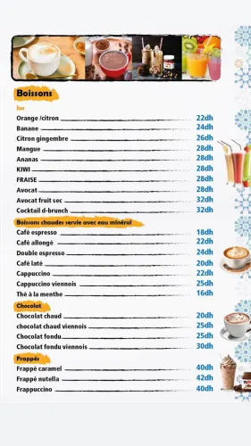 Menu de Artigiano agdal à Rabat