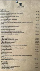 Menu Atay Cafe Marrakech August 2024 440508-313400