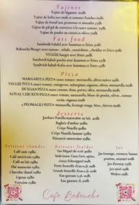 Menu Babouche medina Marrakech December 2024 364808-062700