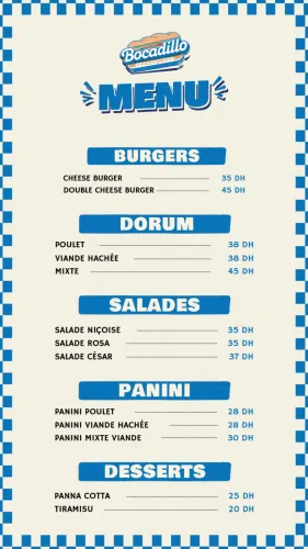 Menu de Bocadillo Factory à Marrakech