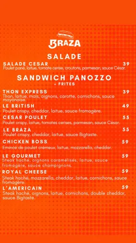 Menu de Braza à Casablanca