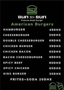 menu bun to bun tamaris casablanca dar bouazza restaurant