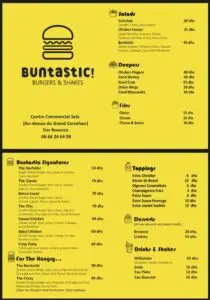 menu buntastic restaurant a dar bouazza