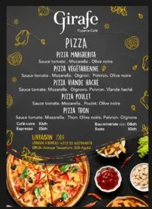 café pizzeria la giraffe menu marrakech