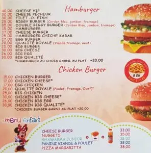 Chiche Kabab menu agadir