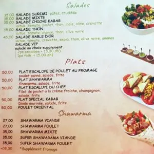 Chiche Kabab menu agadir