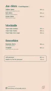 Menu Coco palm Casablanca