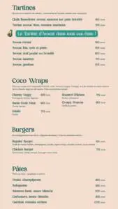 Menu Coco palm Casablanca