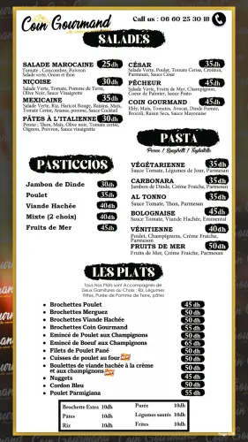 Menu de Coin gourmand à Benguerir