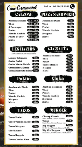 Menu de Coin gourmand à Benguerir