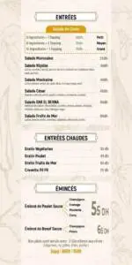Menu Dar El Benna Marrakech June 2023 481322