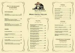 dar el fellah menu restaurant marrakech tahennaout 1