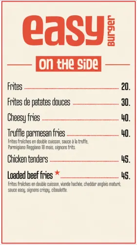 Menu de Easy Burger à Casablanca