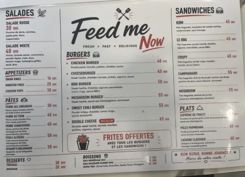Menu de Feed me now à Temara