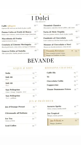 Menu de Felicità à Casablanca