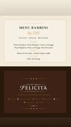 Menu de Felicità à Casablanca