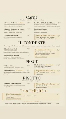Menu de Felicità à Casablanca