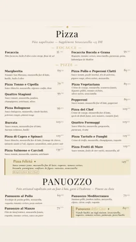 Menu de Felicità à Casablanca