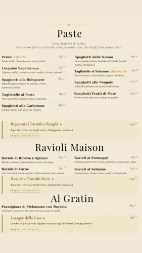 Menu de Felicità à Casablanca