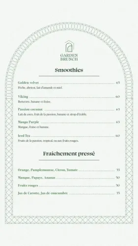 Menu de Garden Brunch à Casablanca