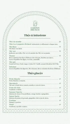 Menu de Garden Brunch à Casablanca