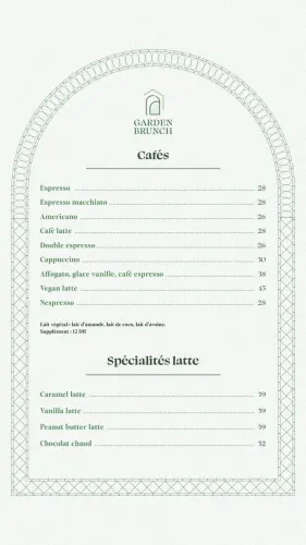 Menu de Garden Brunch à Casablanca