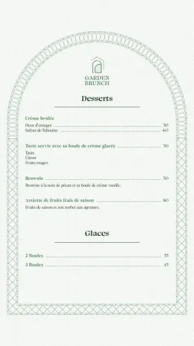 Menu de Garden Brunch à Casablanca