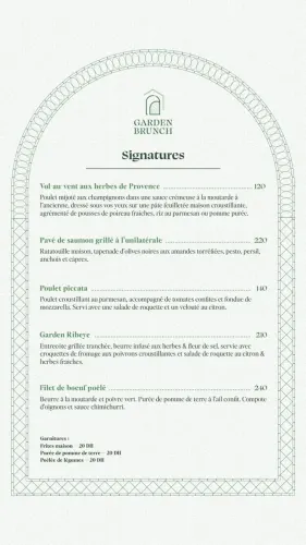 Menu de Garden Brunch à Casablanca