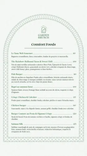 Menu de Garden Brunch à Casablanca