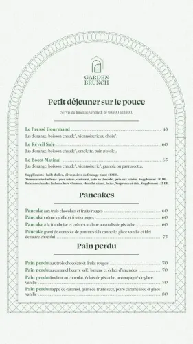 Menu de Garden Brunch à Casablanca