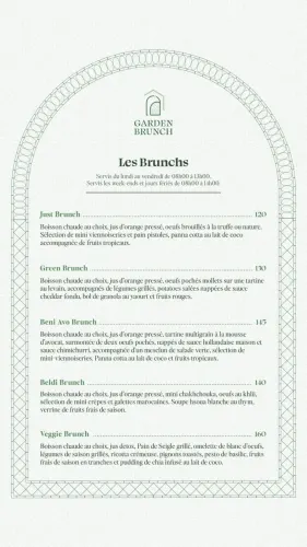 Menu de Garden Brunch à Casablanca