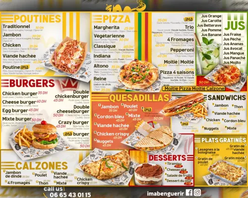 Menu de ima restaurant à Ville à vérifier