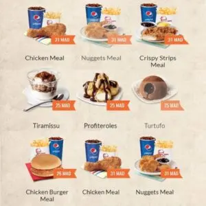 menu kfc ville 2 min