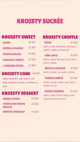 Menu de Kroisty à Casablanca