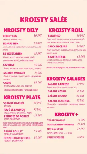 Menu de Kroisty à Casablanca