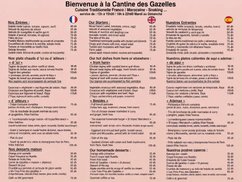 Menu de La Cantine des Gazelles à Marrakech
