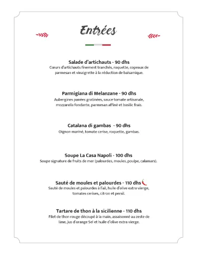 Menu de La Casa Napoli à Marrakech — page 8