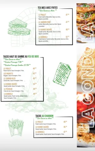 Menu de La Gondola à Benguerir