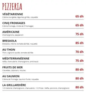 menu la grillardiere meknes