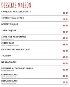 menu la grillardiere meknes