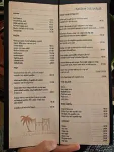 Menu La Kasbah des Sables Ouarzazate July 2023 302909-311700