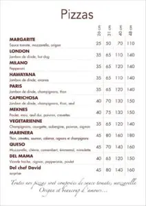 menu la maison de la pizza meknes
