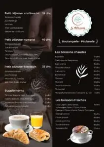Menu La Patisserie by TZ MENU Petit dejeuner Boissons Supplements