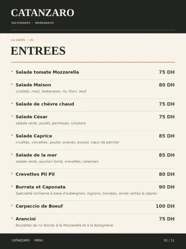 Menu de Le Catanzaro à Marrakech