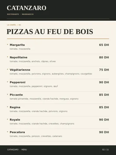 Menu de Le Catanzaro à Marrakech