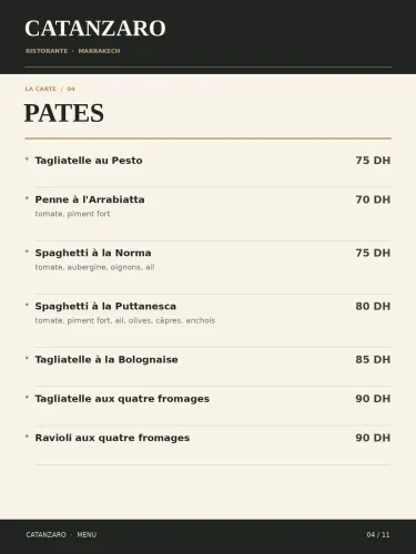 Menu de Le Catanzaro à Marrakech