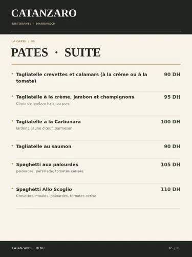 Menu de Le Catanzaro à Marrakech