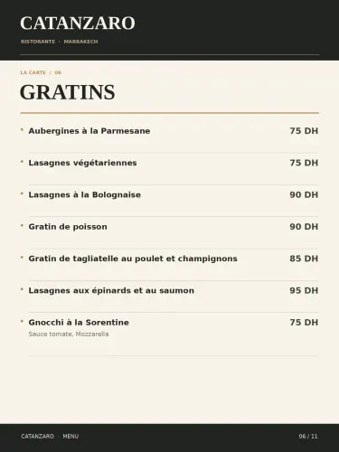 Menu de Le Catanzaro à Marrakech