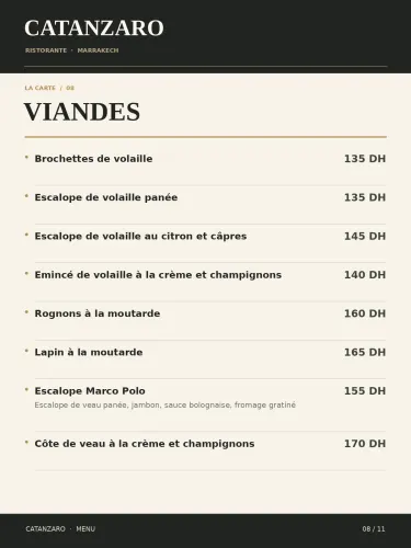 Menu de Le Catanzaro à Marrakech